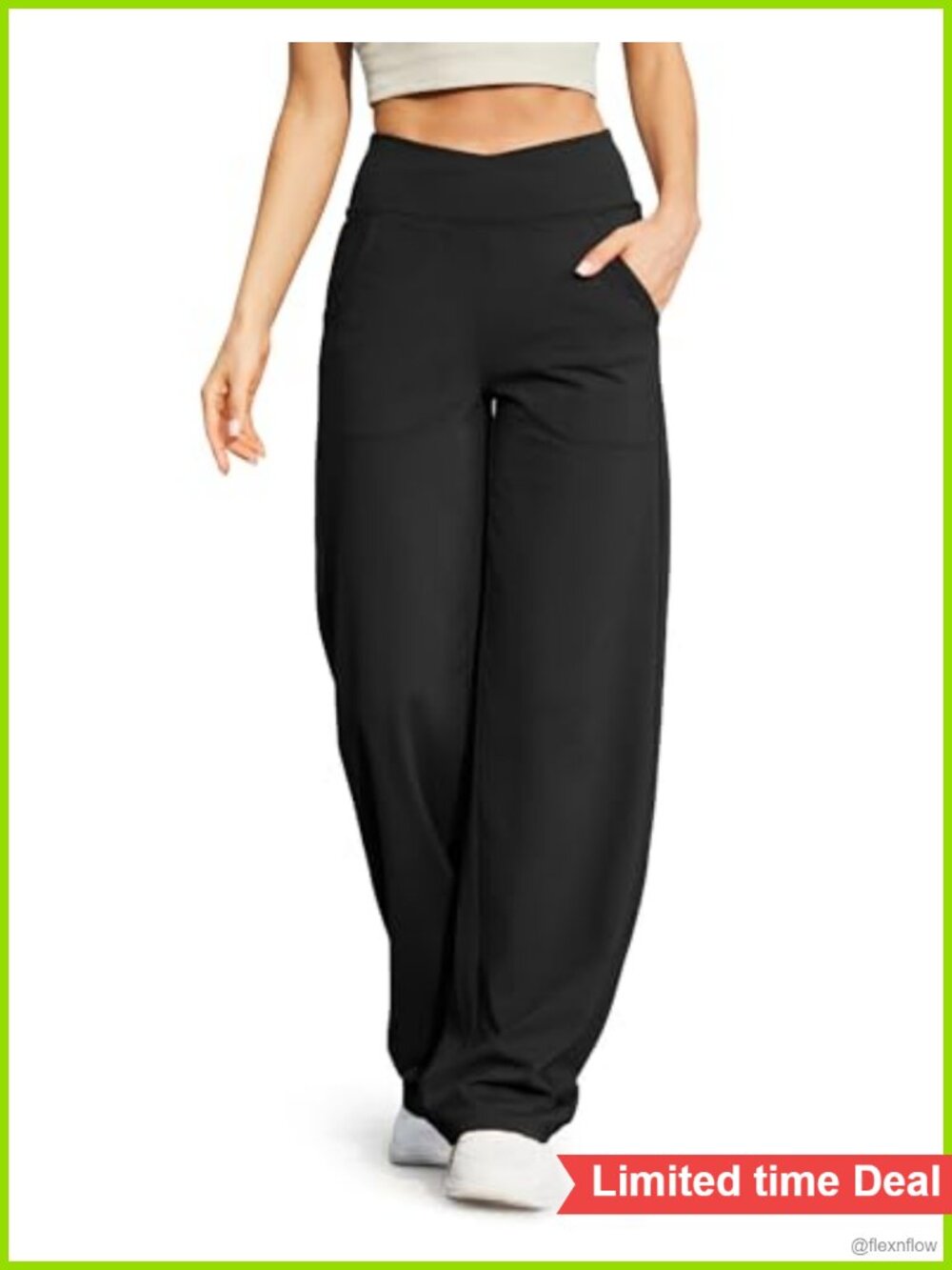 Wide Leg Yoga Pants Women Crossover Waist Pockets High Rise